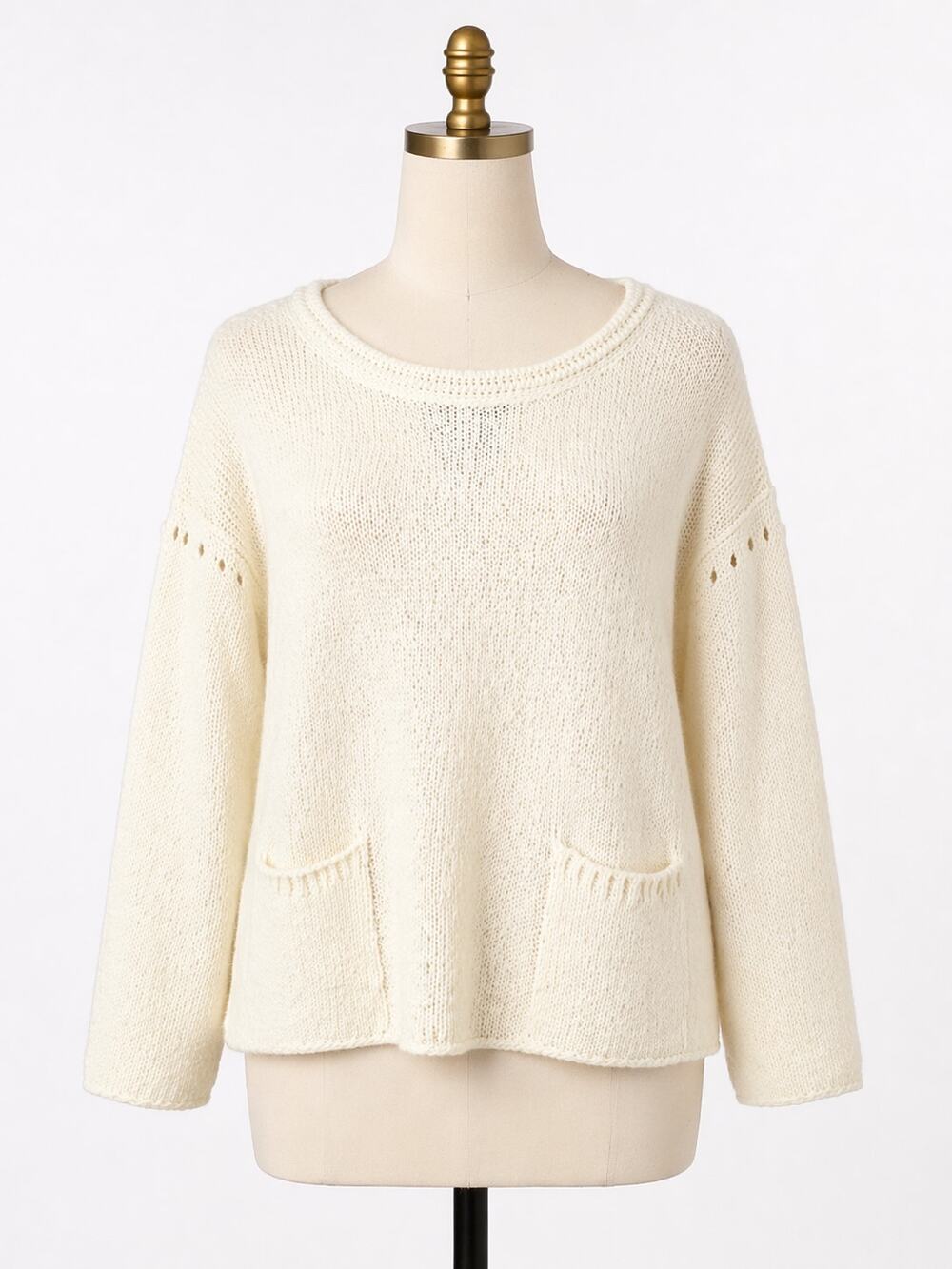 Ulla Johnson | White Sweater Black Bow Back Wool Alpaca Blend L